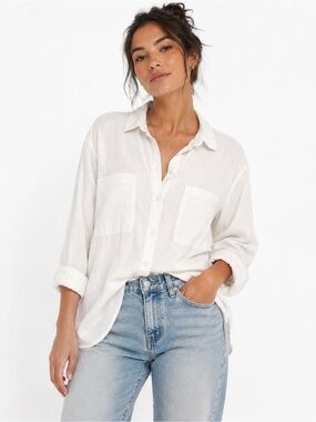 cloth & stone White Tencel Casual Button-Down Shirt